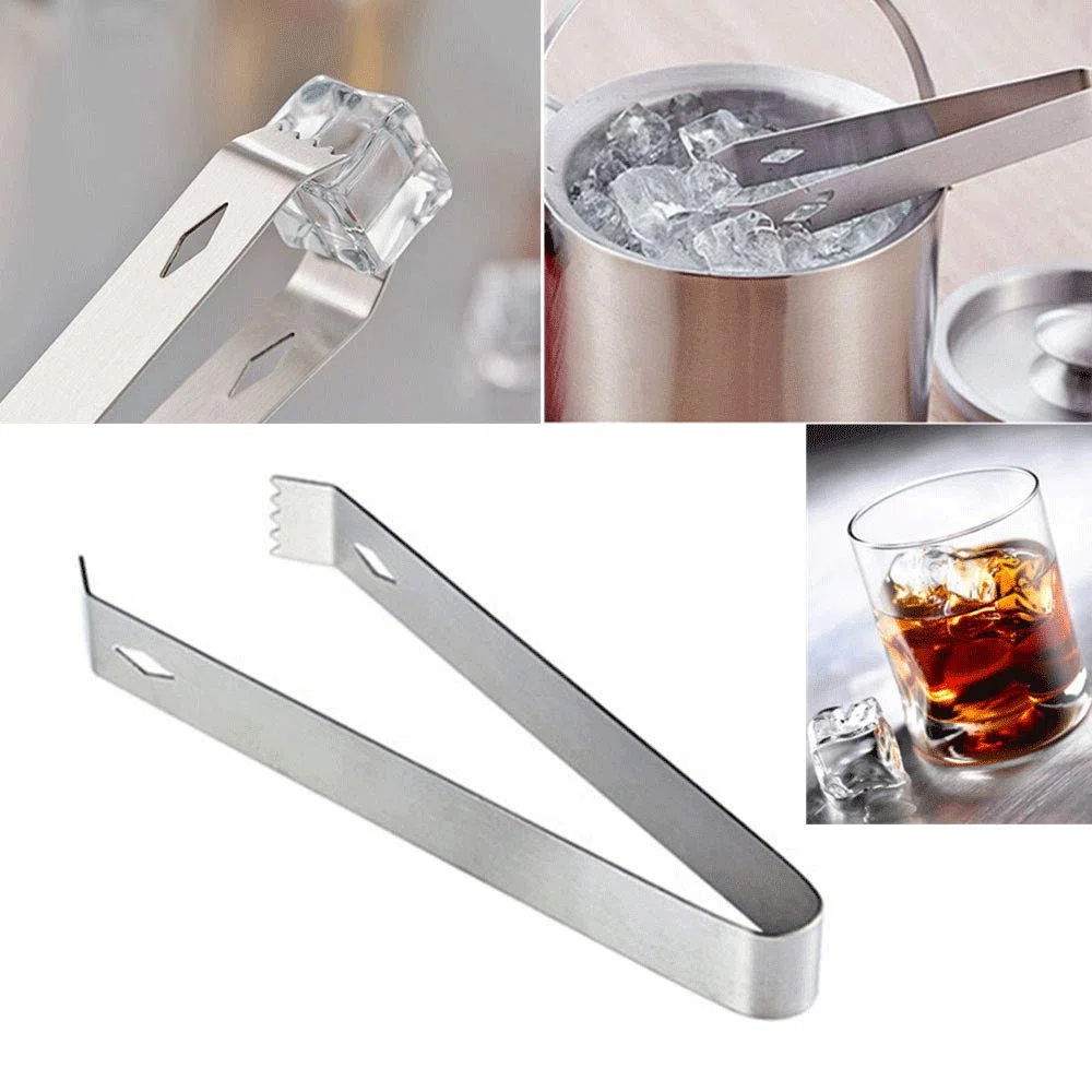 Pinze per ghiaccio in acciaio inox, 3 pezzi, per dolci e caramelle, a braccia lunghe, per buffet, barbecue, bordi smerlati con denti per matrimoni, bar, feste, cucina