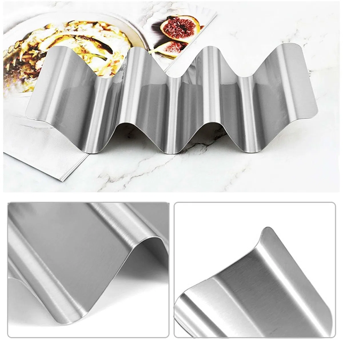 2 Pezzi Porta Taco, Supporto per Tacos in Acciaio Inossidabile con Manici, Taco Holder Vassoio Porta Tortilla Reversibile può Contenere 2 o 3, per Ristorante, Casa, Festa, Picnic (Forma a U)