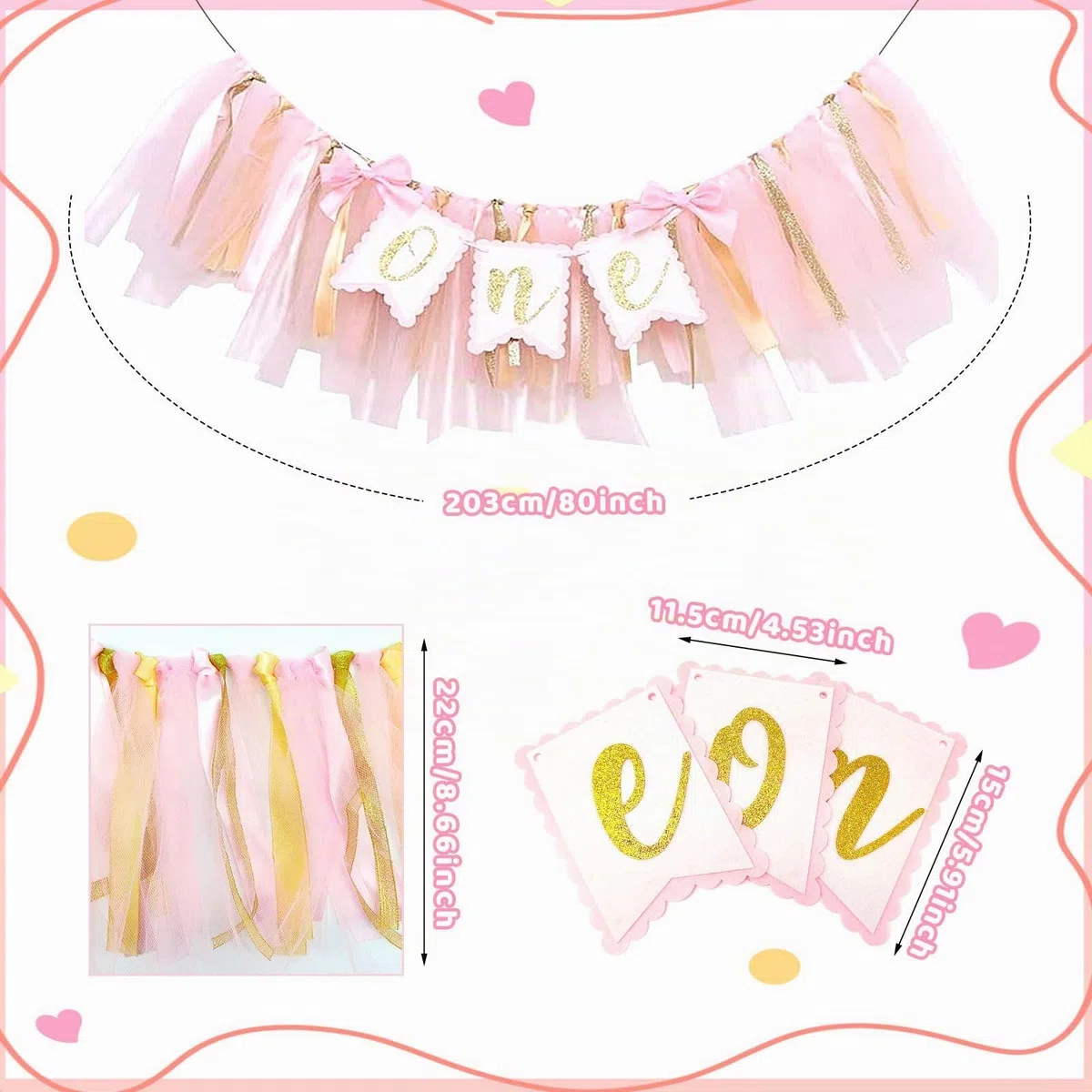 Uno Striscione per Seggiolone Banner Sedia Alta Cake Party Supplies uno Striscione per il Bambino Decorazione Festa di Compleanno Striscione Buon Compleanno per Ragazzi o Ragazze(Rosa)