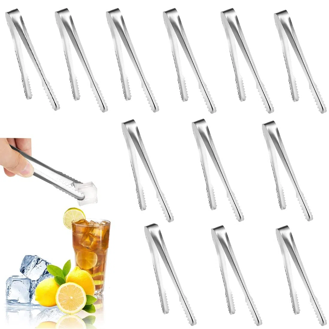 12 Pezzi Pinze per ghiaccio,Pinze per Zucchero in Acciaio Inox,Pinze da Portata Per Matrimoni,Feste,Bar,Grill,Caffè,Cucina,Buffet