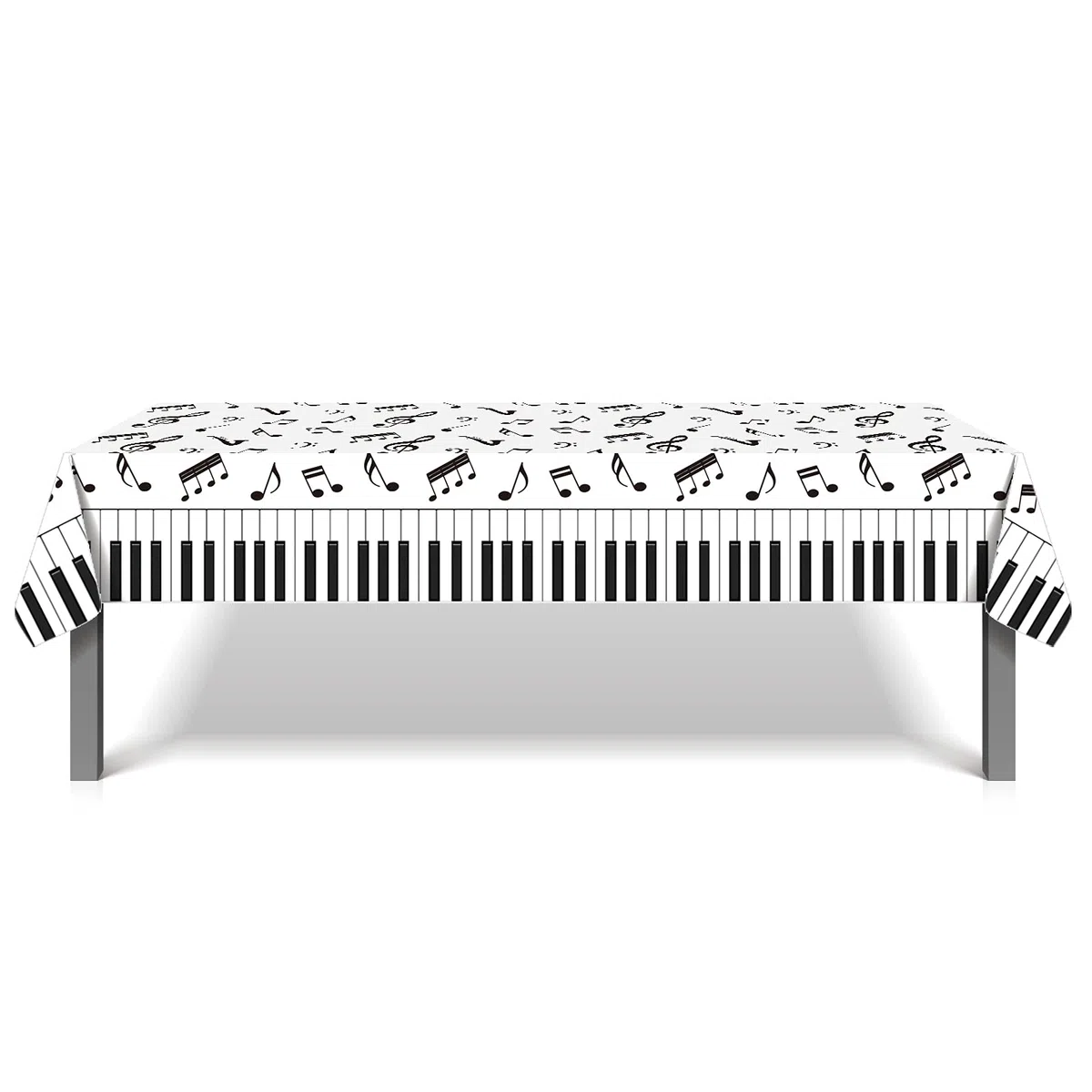 1 tovaglia in plastica con note musicali a pianoforte, 137 x 210 cm, colore bianco e nero, con note musicali letterarie, matrimoni, baby shower, feste, vacanze, cene, picnic o tovaglia per cucina e