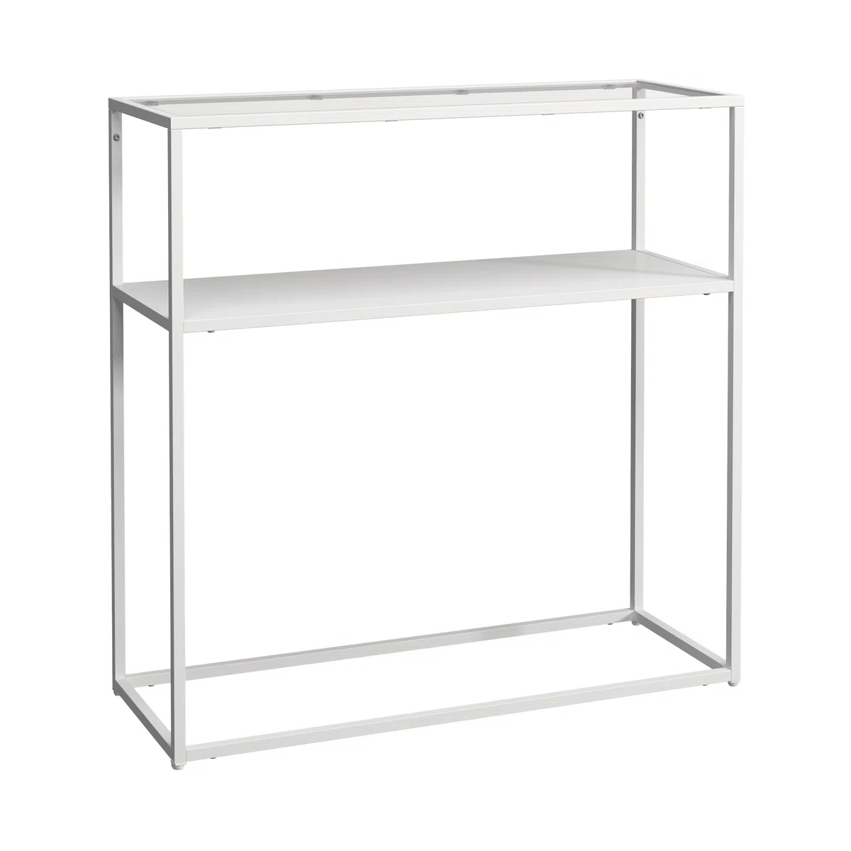 [en.casa] Tavolo a Consolle in Metallo e Piano Tavolo in Vetro Temperato Mobile da Ingresso Corridoio 80 x 80 x 30 cm Consolle Stretto con 2 Piani di Appoggio - Bianco