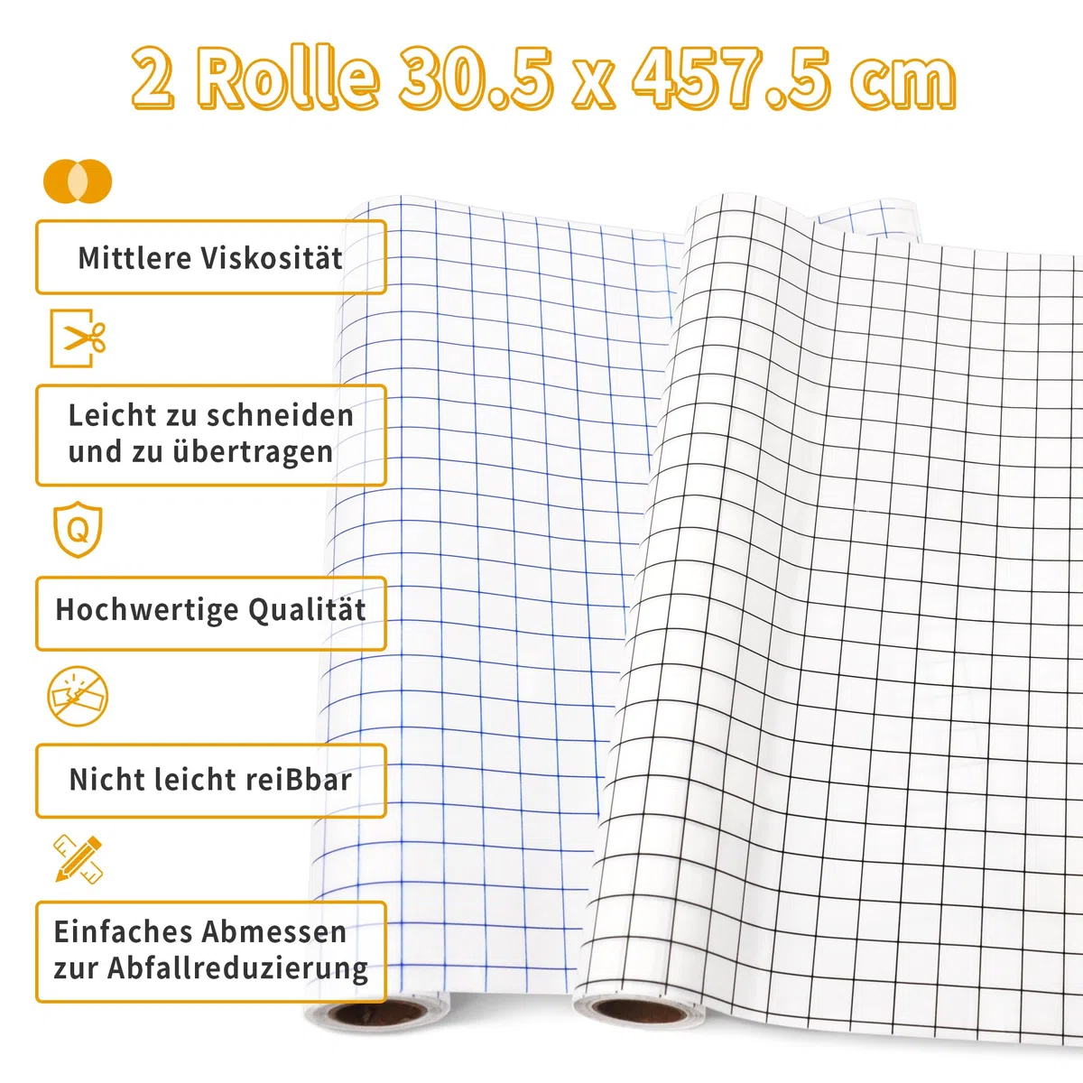 IModeur 2 rotoli di pellicola di trasferimento plotter in vinile - 30,5 x 915 cm rotolo di pellicola di trasferimento con griglia