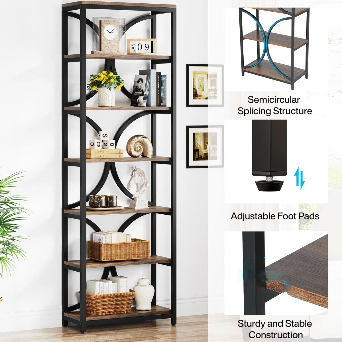 Tribesigns Libreria a 6 Ripiani, Alta 200 cm con Ripiani Aperti, Scaffale Portaoggetti Indipendente Industriale, Verticale Organizer per Libri, per Casa, Ufficio, Camera da Letto, Studio