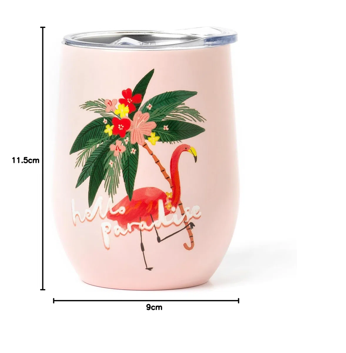 Legami - Bicchiere Termico 325 Ml, Hot&Cold, Ø 9 cm, in Acciaio Inox a doppio Strato e Plastica, Tema Flamingo, Riutilizzabile, Tappo Ermetico con Foro per Cannuccia, Leggero, Resistente