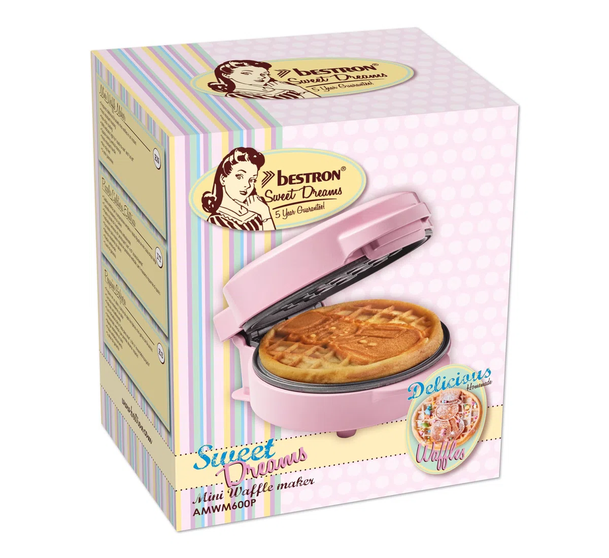 Bestron Waffle Maker, Piastra per waffel mini con motivo a pupazzo di neve, piccola macchina per waffel con rivestimento antiaderente, per compleanni di bambini, Pasqua o Natale, Colore: Rosa