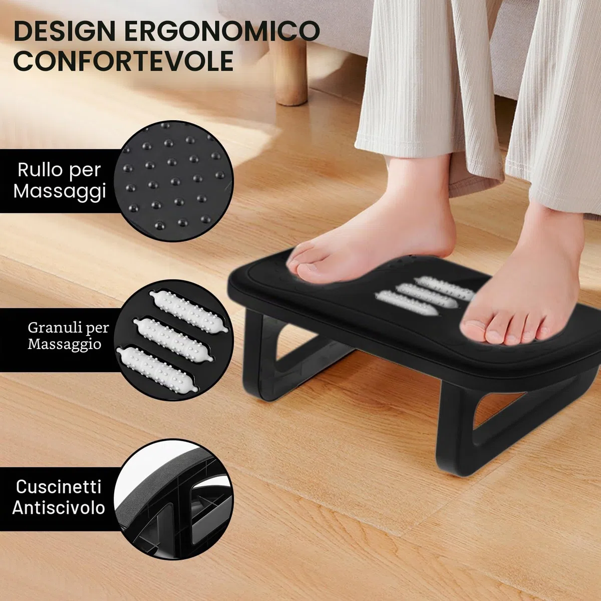 Poggiapiedi da Scrivania Ergonomico con Funzione Massaggio - Sgabello Poggia Piedi Confortevole, Ideale per Ufficio e Casa, Favorisce la Circolazione