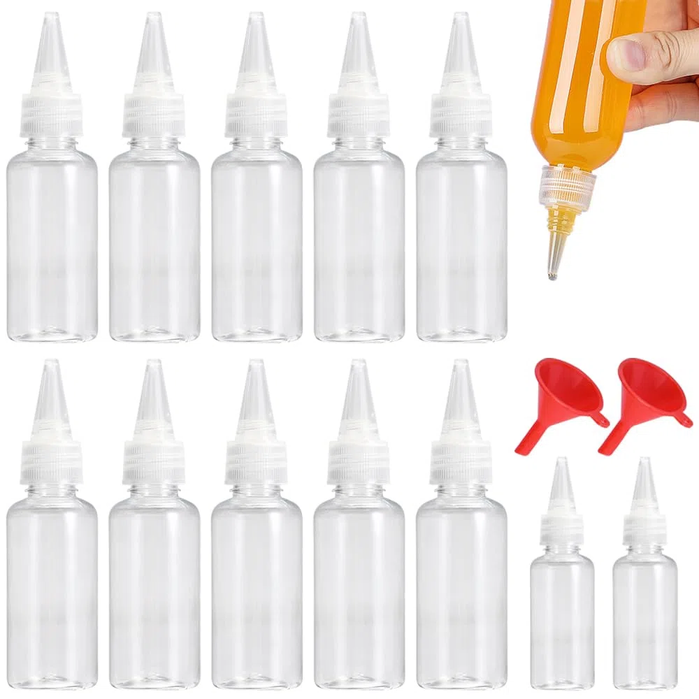 12 bottiglie in plastica, spremiagrumi, con tappi, dosatore, bottiglia con imbuto per spezie, ketchup, senape, mayo, olio d'oliva (10 pezzi da 100 ml, 2 pezzi da 20 ml)