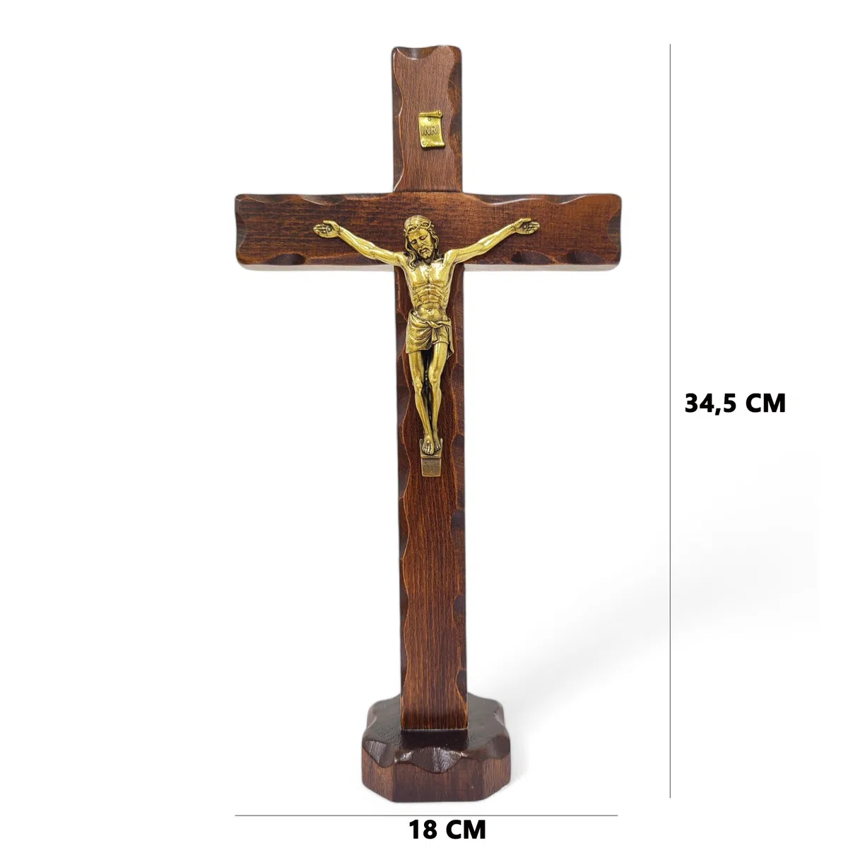 La Balestra Crocifisso da Tavola - Artigianale Made in Italy Cristo e INRI Ottonati - Crocifissi da Tavola in Legno, Cura e Precisione dei dettagli di Gesù Crocifisso -34,5X18 cm
