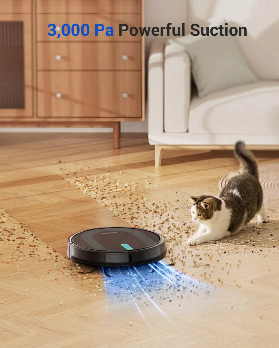 Proscenic 850T Robot Aspirapolvere Lavapavimenti, Aspirazione Potenza 3000Pa Controllo Siri & IFTTT & APP & Alexa, Serbatoio Acqua Elettrico 2-In-1 per Pulizia Domestica/Capelli/Polvere/Lavapavimenti