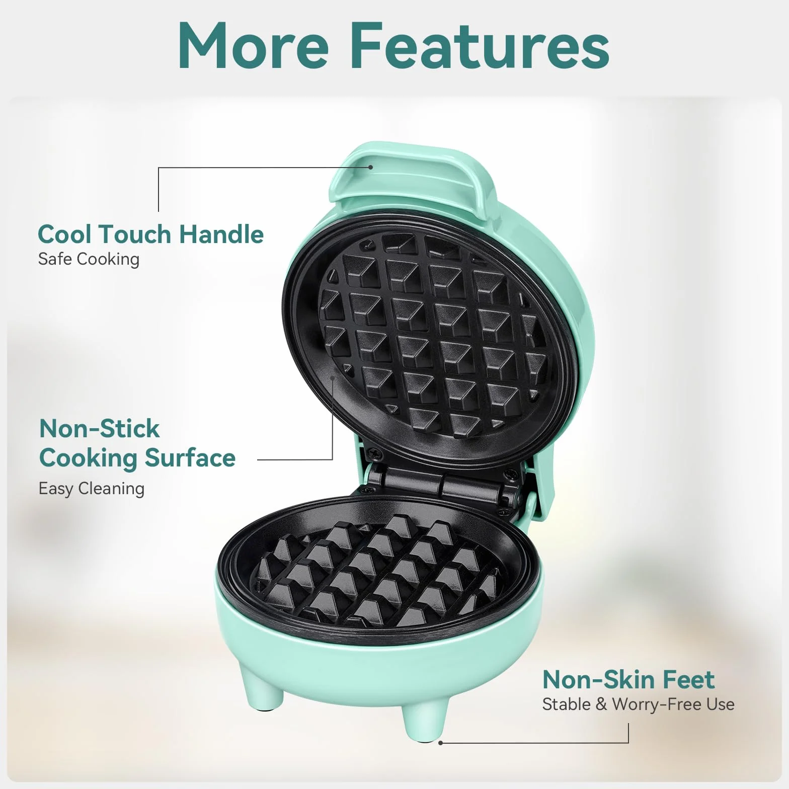 SNAILAR Piastra per Waffle, Mini Macchina per Waffle, 550W Waffle Maker con Rivestimento Antiaderente, Temperatura Automatica, Design Compatto, Verde