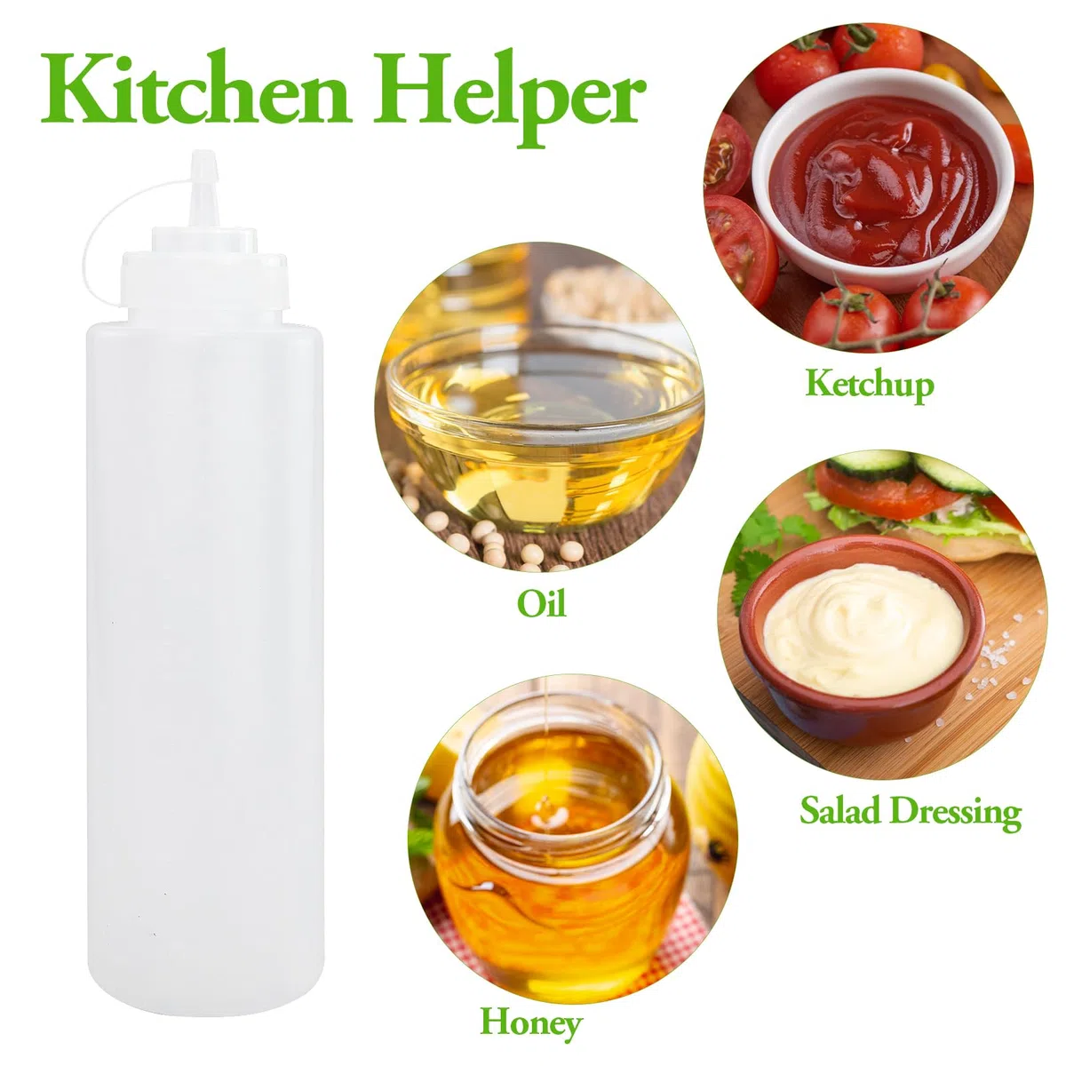 4 Pezzi Biberon Cucina Professionale 1000ml, Squeeze Bottle 32oz, Trasparente Biberon da Cucina, Ottiglia Squeeze di Plastica con 1 Pennello di Pulizia e 10 Adesivi per Ketchup Olio D'Oliva