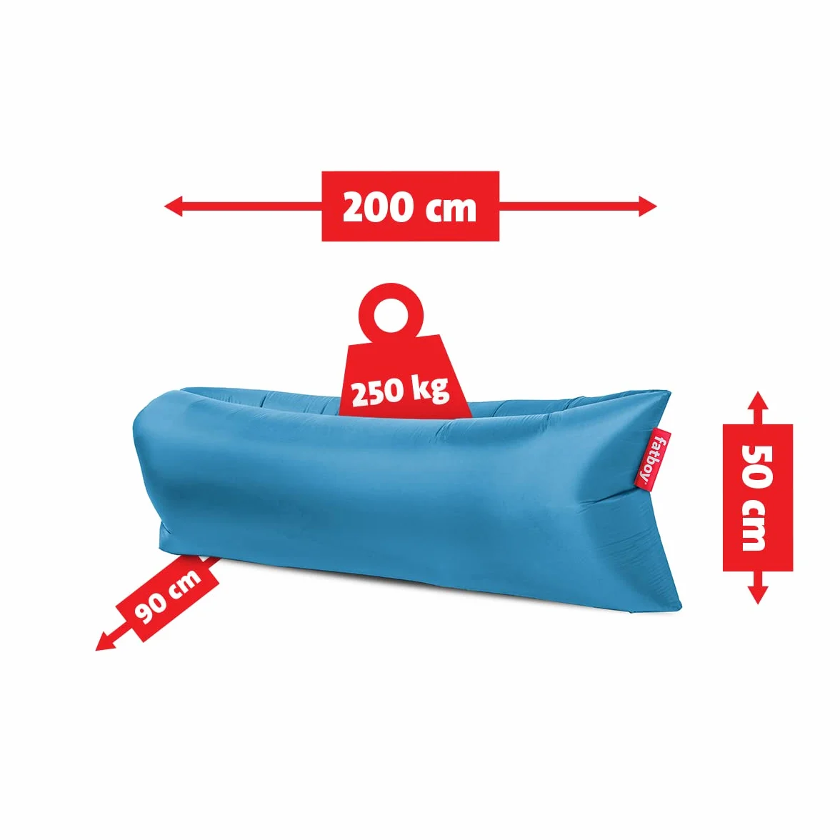 Fatboy Lamzac 3.0 - Divano gonfiabile per adulti e bambini, divano da campeggio, divano letto pigro ad aria, 200 x 90 x 50 cm, senza pompa necessaria, per uso interno ed esterno, Azzurro cielo