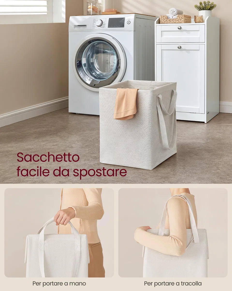 VASAGLE Mobile Portabiancheria per Bagno, Mobiletto Bagno con 1 Cassetto e 1 Cesto Portabiancheria, Sacco Interno Rimovibile con Maniglie, 40 x 40 x 80,2 cm, Bianco Nuvola BBC741W01