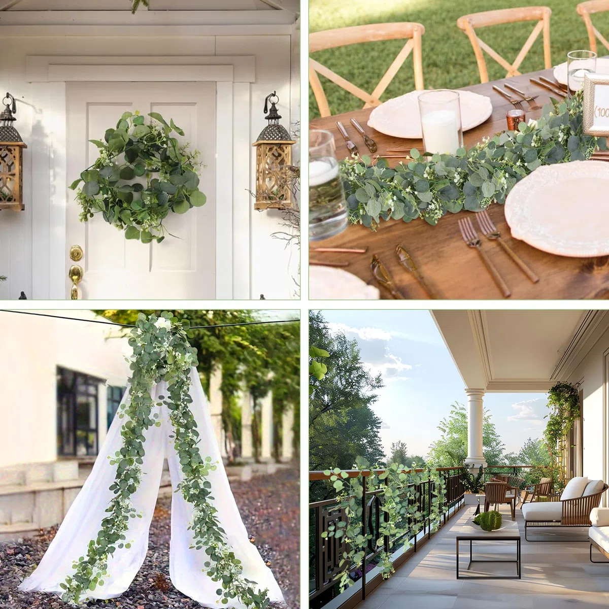 2 Pezzi Ghirlanda Fiori Finti, Ghirlande Artificiali di Eucalipto, Adatto per Decorare Giardini Esterni, Scene di Matrimoni, Tavoli da Pranzo, Grandi Feste, 3.6m