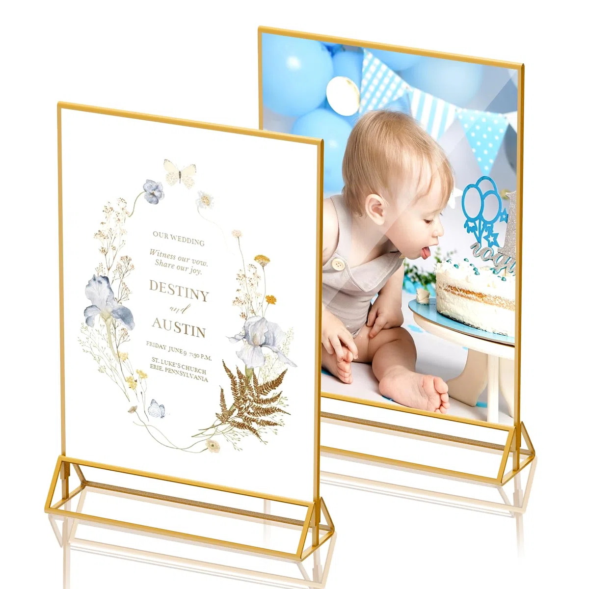 Espositore formato A4, formato A4, formato DIN A4, 2 pezzi, in acrilico, per matrimonio, decorazione da tavolo, elegante supporto per carte di credito, per disegni di bambini