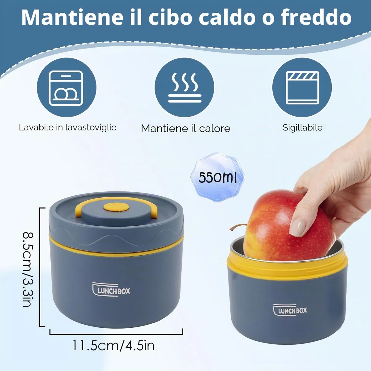 Termos per Alimenti, Contenitore Termico 550ml, Contenitore per Pranzo in Acciaio Inossidabile con Coperchio Contenitori per Conservazione Degli Alimenti Scatole Picnic (Mantieni caldo, Blu oceano)