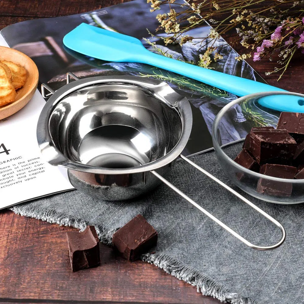Cottura Pentolino Bagnomaria, 2 Pezzi 400ml Double Boiler Beccucci Pentola Bagnomaria Melting Pot al Cioccolato per Far Fondere Cioccolato Caramelle Burro Candele, Acciaio Inox 304