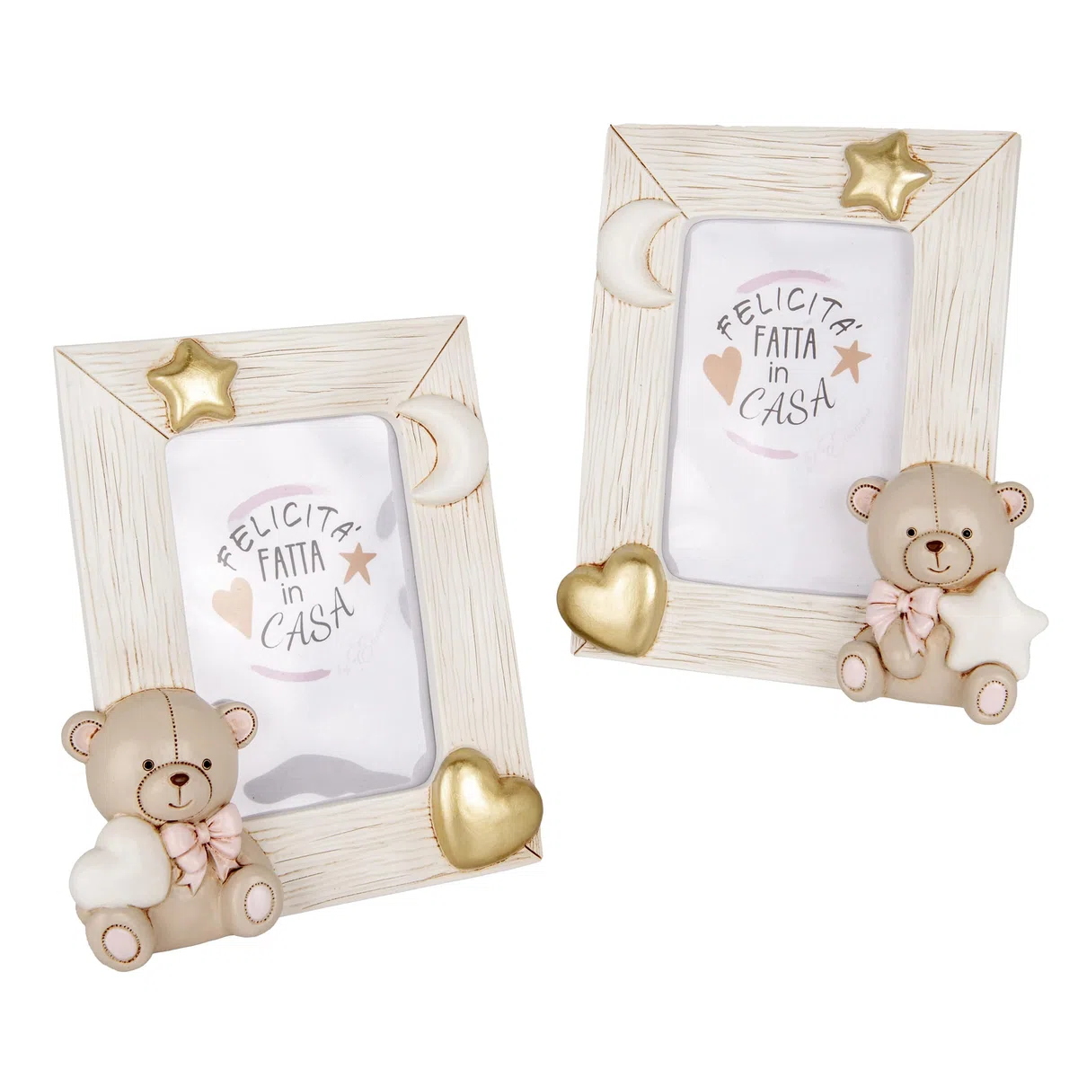Bomboniere TEO Orso 2025 Idee Regalo Nascite Battesimi e Compleanni (Rosa, 1 PZ Portafoto Cornice TEO Orso 16x19 cm 2 Ass.) x Foto 8x12,5 cm