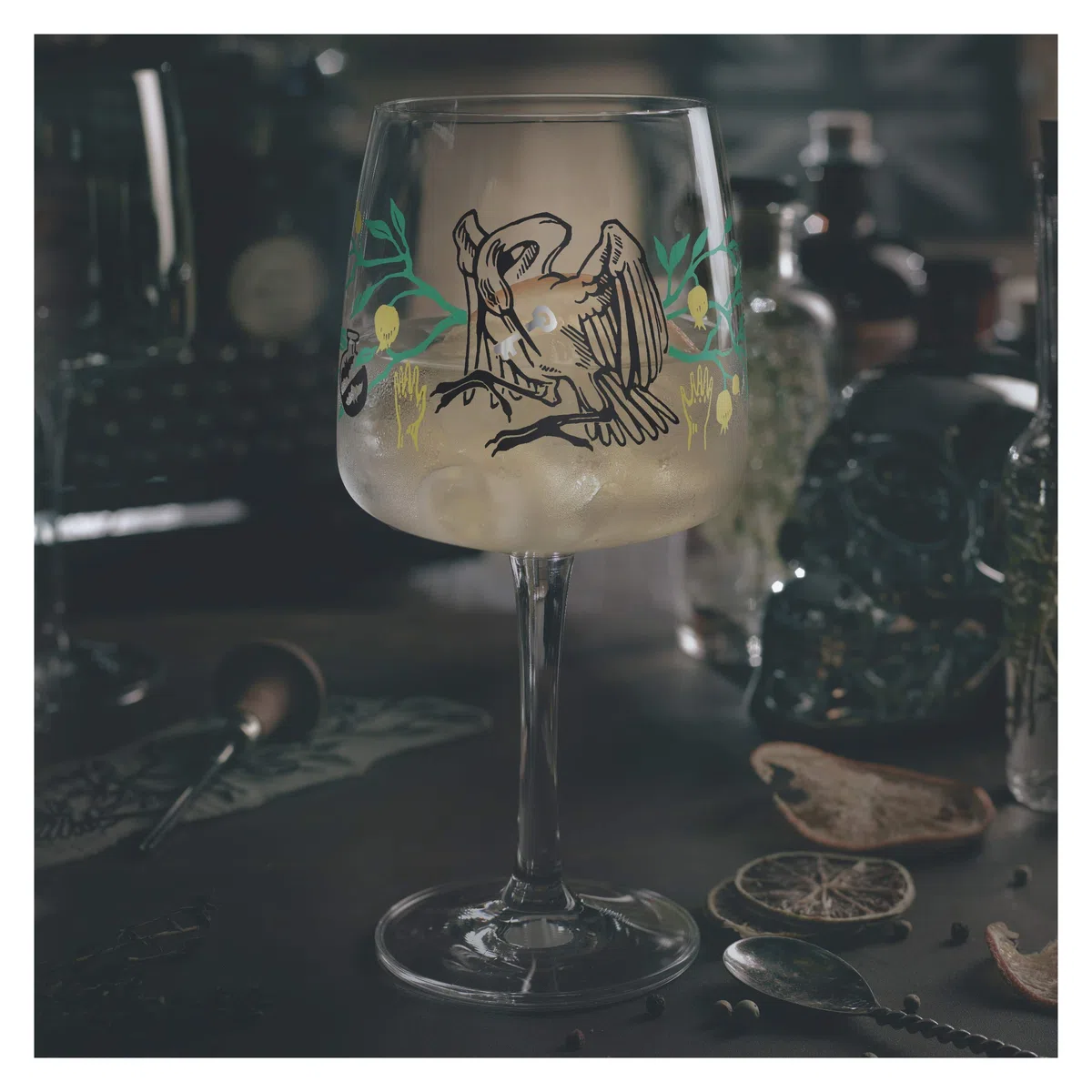 Ritzenhoff 3458003 Bicchiere da gin 700 ml - Serie Fabelkraft motivo n. 3 - Bicchiere da cocktail, illustrazione di cicogna - Made in Germany
