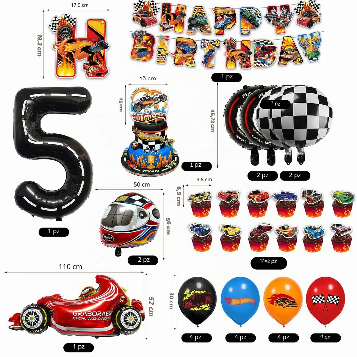 Hot Whels Decorazioni Torta Palloncini Compleanno per Bambini (5 Anni)