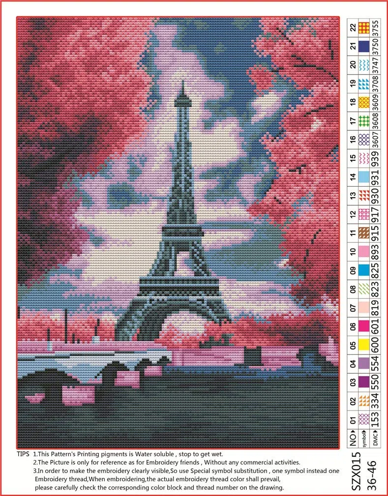 Abillyn - Kit per ricamo a punto croce, motivo: Parigi City Landscape Torre Eiffel, con motivo stampato (Torre Eiffel)