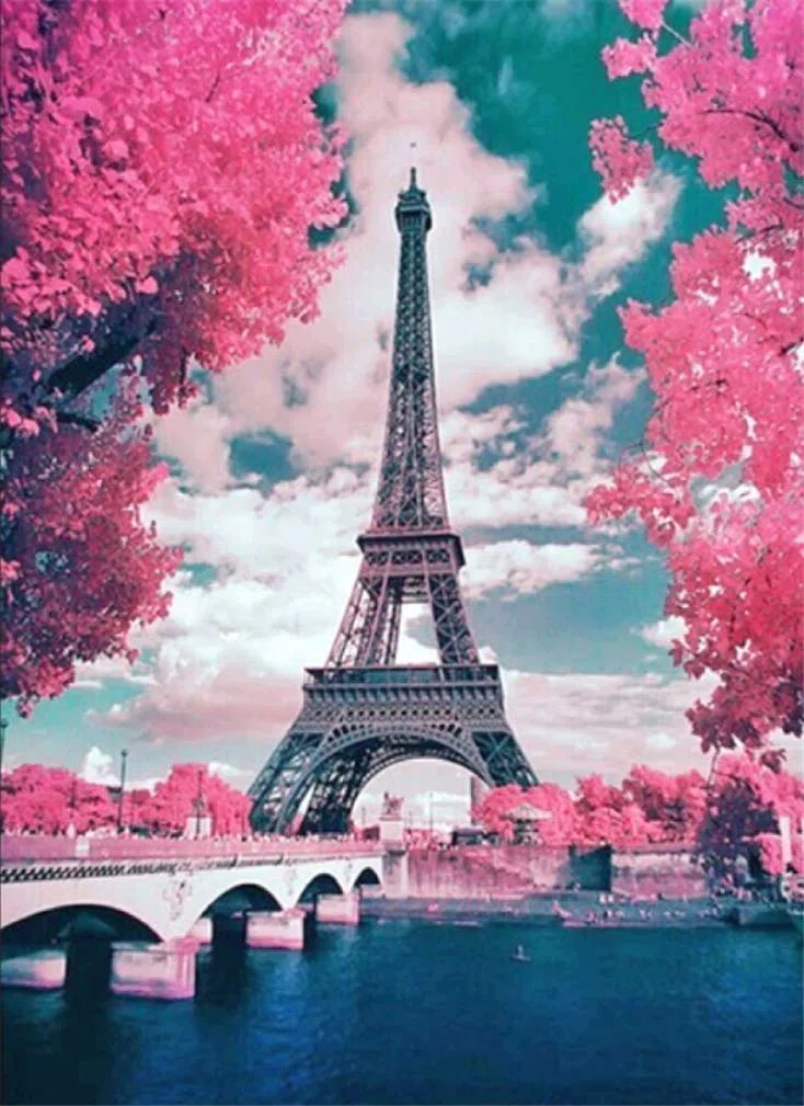 Abillyn - Kit per ricamo a punto croce, motivo: Parigi City Landscape Torre Eiffel, con motivo stampato (Torre Eiffel)