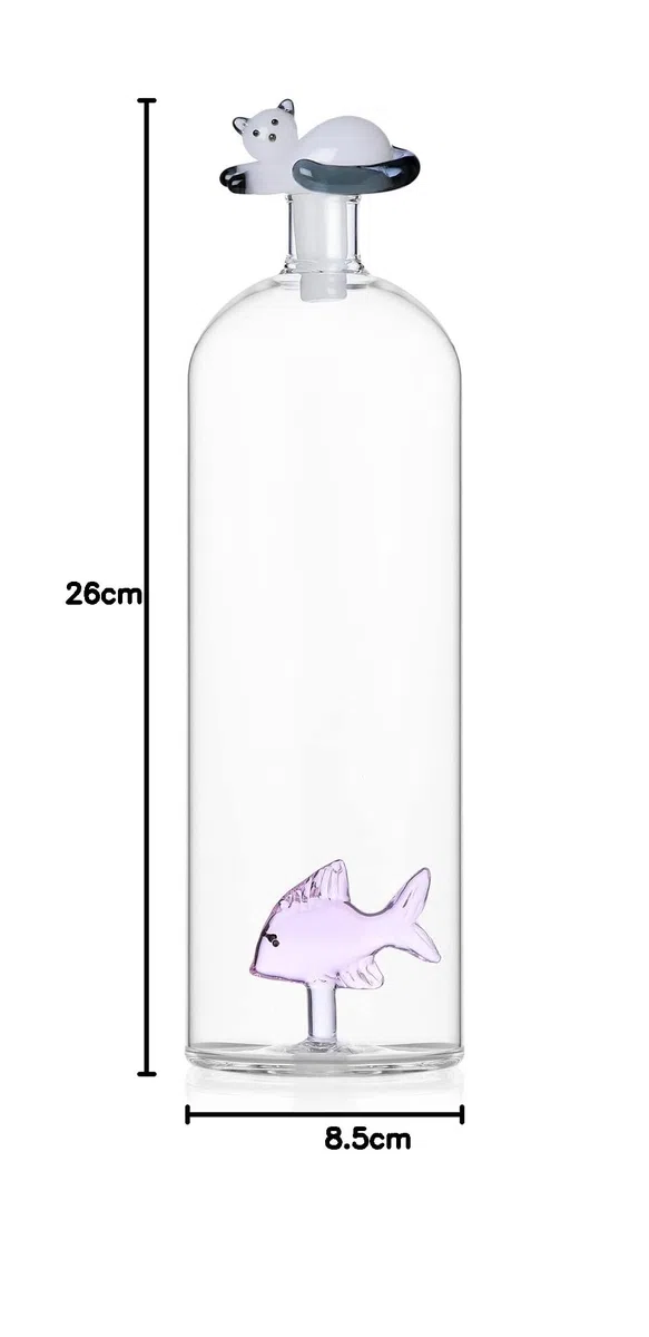 Ichendorf Milano Bottiglia Pesce e Gatto | Collezione Tabby Cat | 115 cl | Vetro Borosilicato | Fatto a Mano