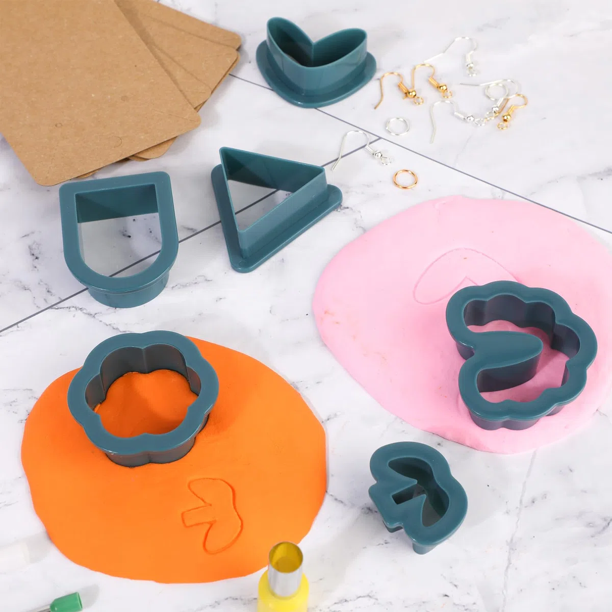 MWOOT Kit da 142 pezzi di stampi per argilla polimerica per orecchini, accessori per la creazione di gioielli, unisex, per adulti, blu, plastica, piccoli, moderni, non pieghevoli