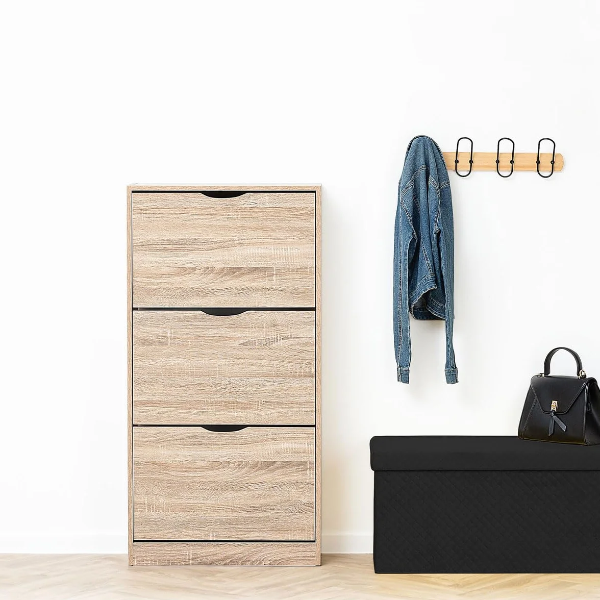 5five - scarpiera a 3 cassetti con effetto rovere naturale