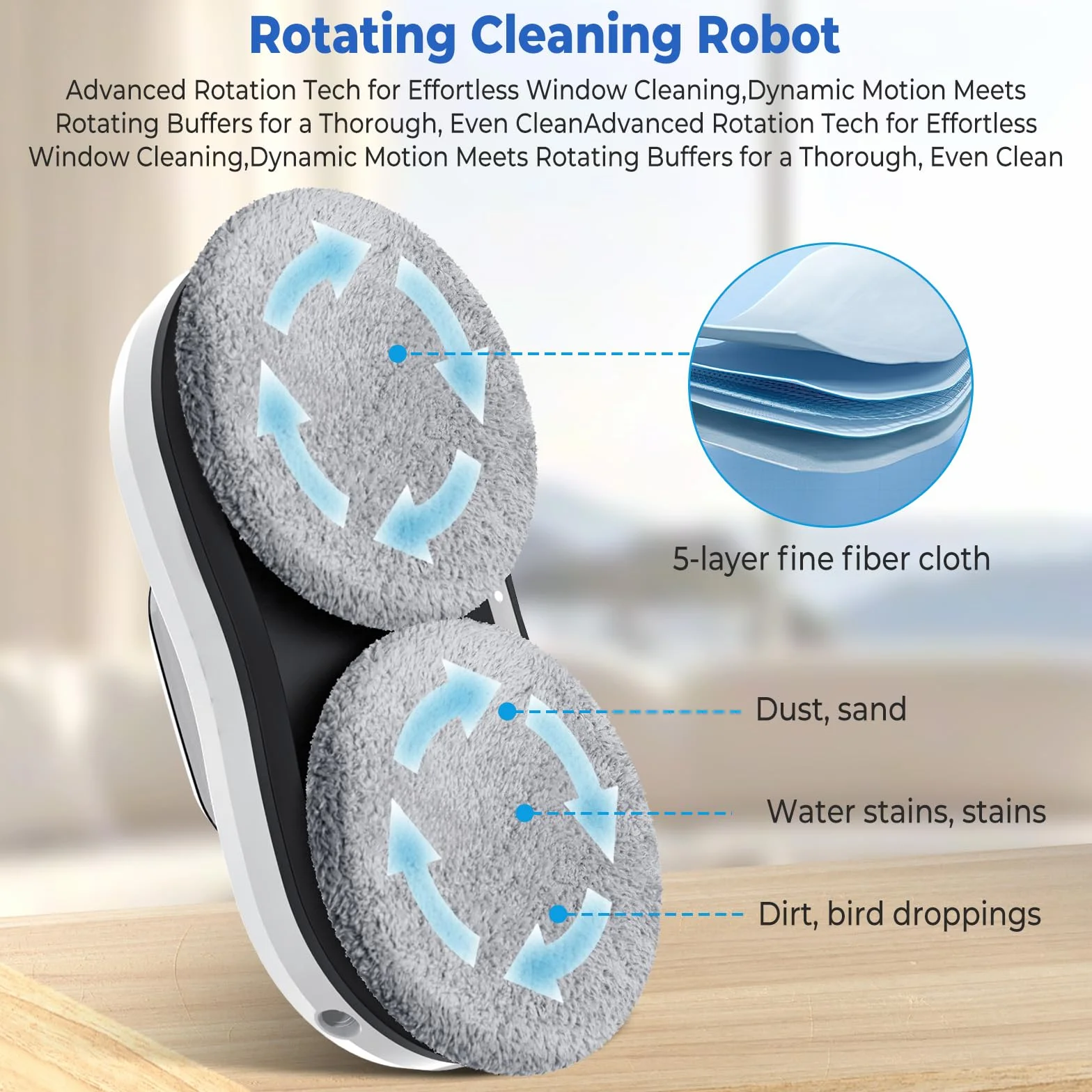 Robot lavavetri 5600Pa, Robot Lavavetri Finestre con Getto Automatico Spruzzo, Navigazione Intelligente, Rilevamento dei Bordi, Sistema di Sicurezza, Telecomando, per Finestre, Specchi e Piastrelle
