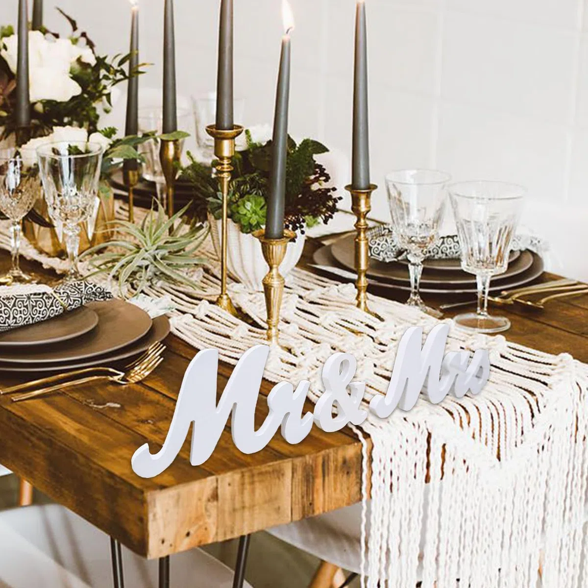 Decorazione per Matrimonio Mr & Mrs | Decorazione per Tavolo da Matrimonio Mr & Mrs in Legno | Decorazione per Festa di Fidanzamento | Regali di Nozze per Coppie di sposi (Bianco)
