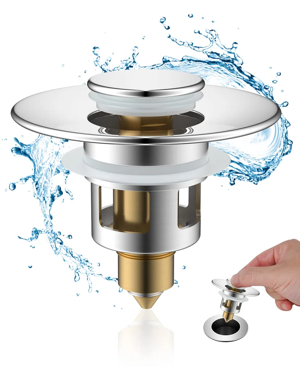 Hibbent Tappo Lavandino Bagno Universale, Scarico Lavabo Bagno Universale Pop up Adatta per modelli da 25 mm a 46 mm, Filtro Scarico Lavabo Bagno Valvola Piletta Click Clack, Tappo per Bagno e Cucina