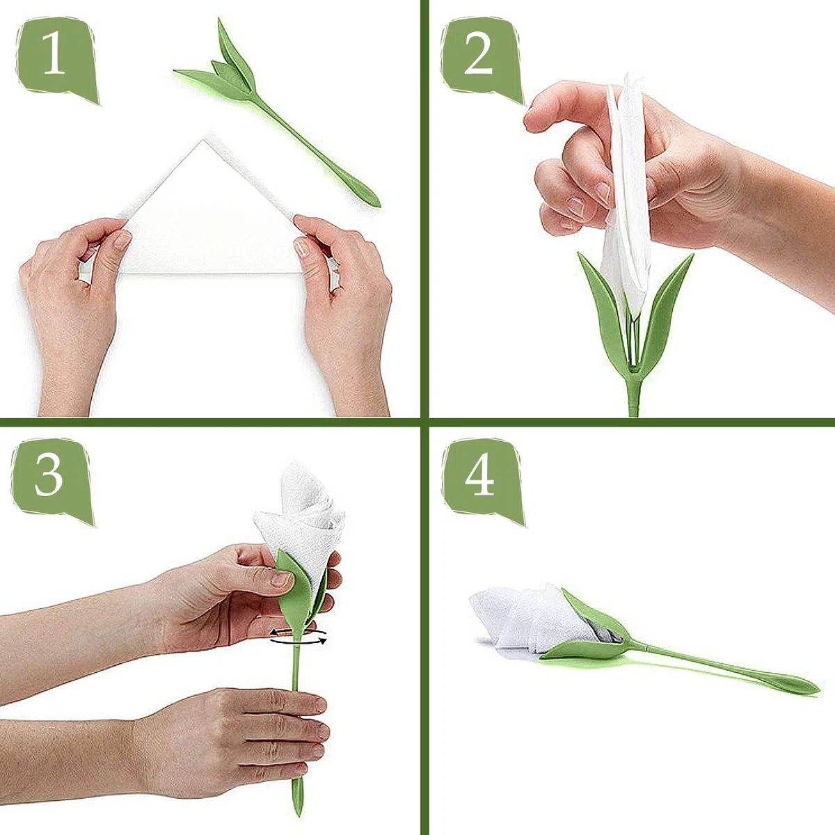 12 confezioni di portatovaglioli Bloom, anelli per tovaglioli verdi, porta tovaglioli a gambo di fiore intrecciato, set di 12 per la decorazione e gli allestimenti della tavola da cucina e di casa