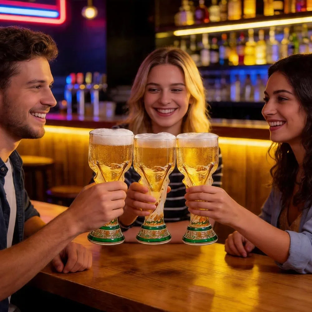 DASIAUTOEM Bicchiere da birra a forma di calcio, boccale da birra in vetro, per birra, cocktail, bevande, osservare il calcio per grigliate, tavolo e fan miglia, uomini papà (dorato)