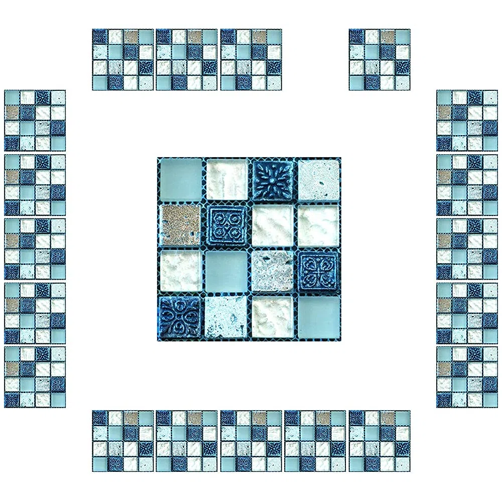 Mosaico in autoadesivo, in PVC, 10 x 10 cm, 40 pezzi, blu