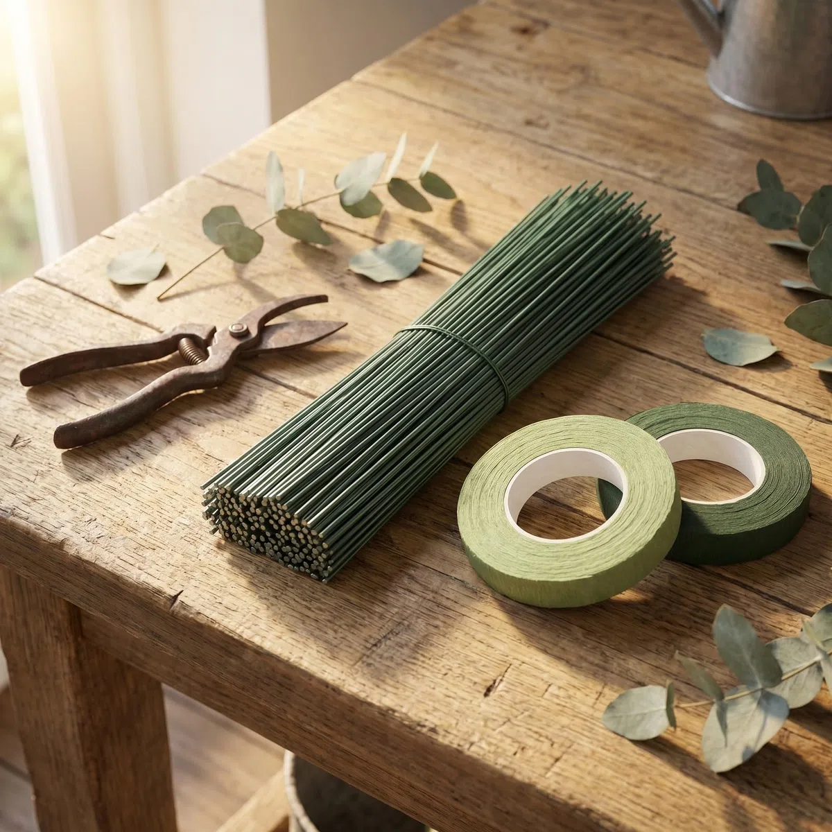 200 Pezzi Steli per Fiori Finti 30 cm, Filo di Ferro per Fioristi Verde con 2 Rotoli Nastro Floreale Adesivo, Filo Metallico Flessibile per Composizioni Floreali, Bouquet Sposa, Ghirlande e Fai da Te