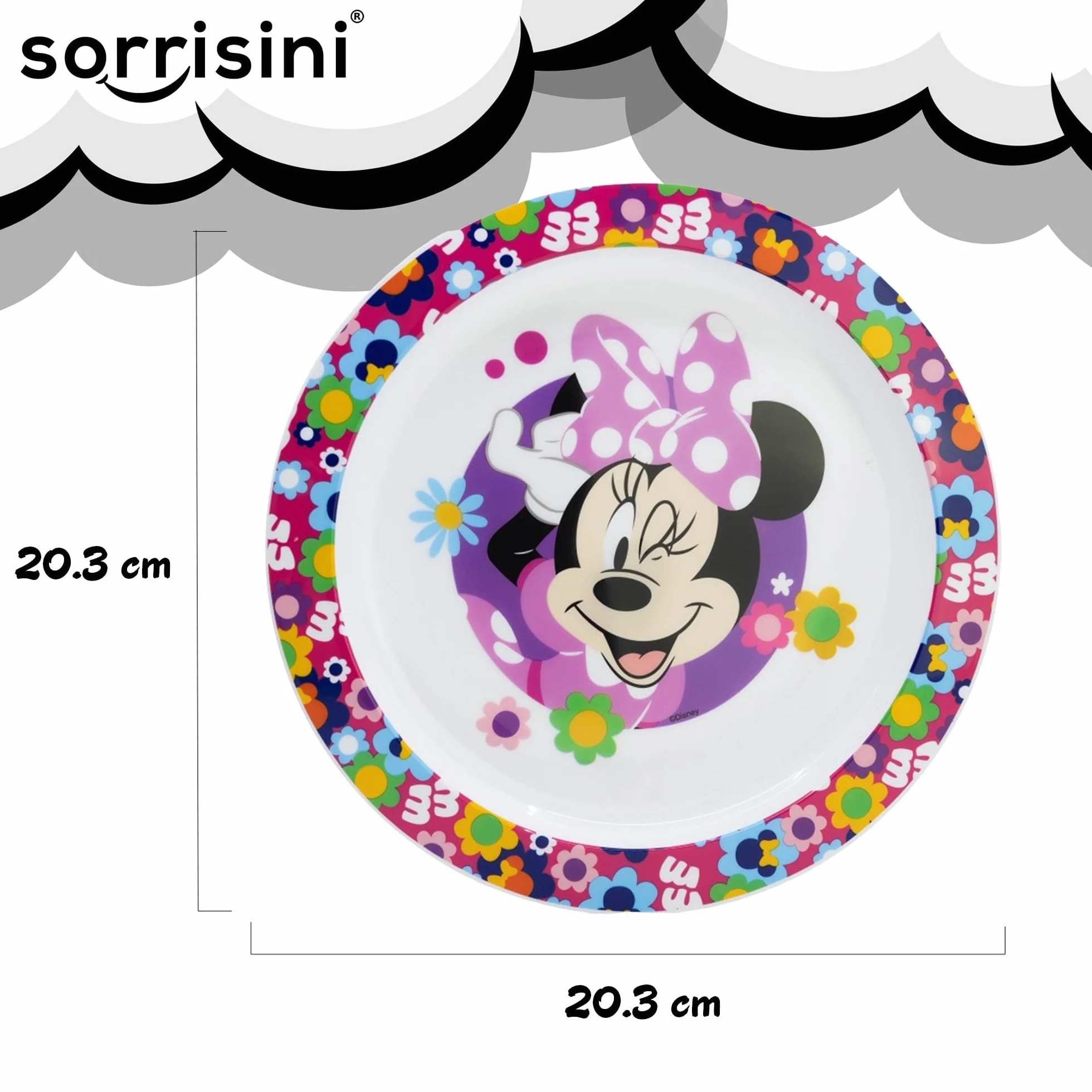 Stoviglie riutilizzabili per Bambini Minnie Mouse, Piatti Bambini per Asilo Scoula Piatto, Ciotola, Posate, Bicchiere, Set piatti in Plastica Adatta per Microonde