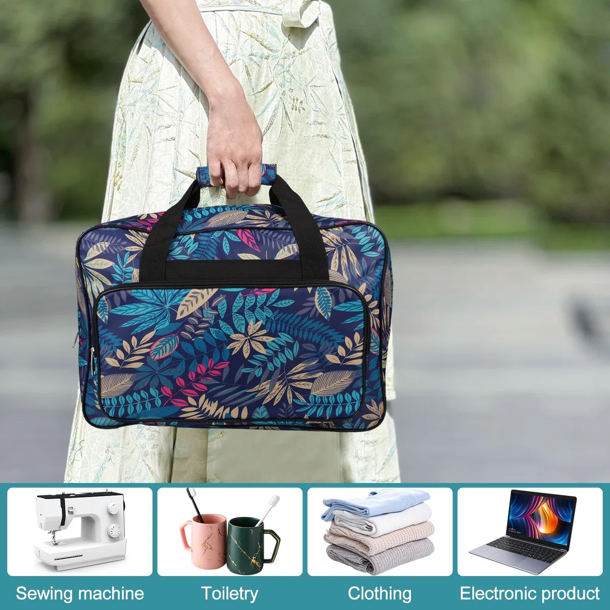 Borsa per macchine da cucire, capacità, 46 x 23 x 32 cm, tessuto Oxford, portatile, tasche multiple, impermeabile, per macchine da cucire, per macchine da cucire, forbici, aghi di misura, borsa