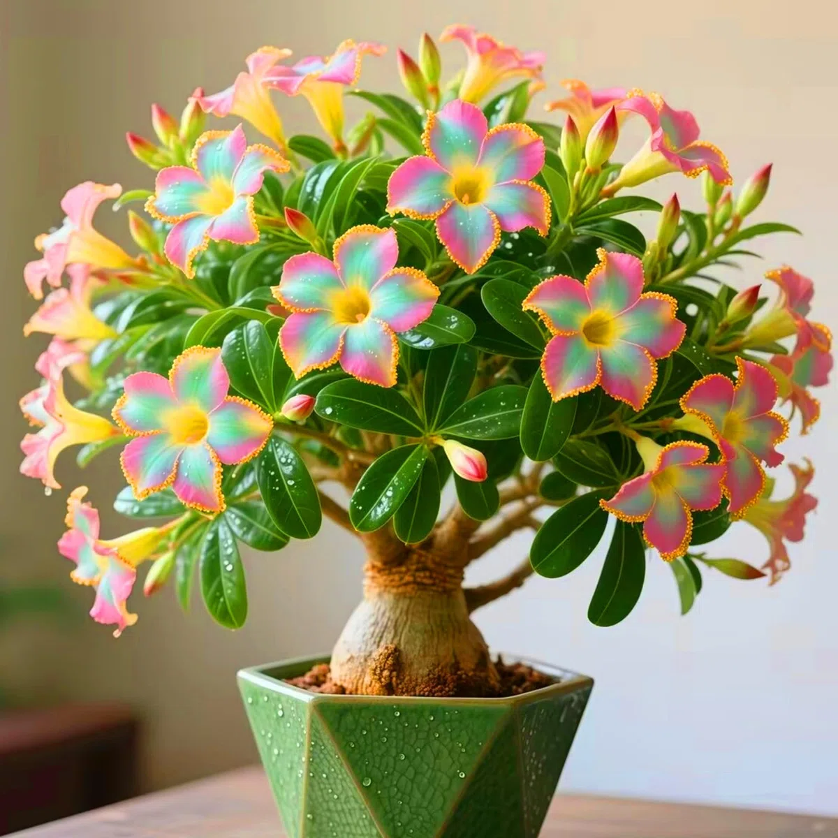 Le cipolle di rosa del deserto abbelliscono il vostro giardino con le loro forme eleganti