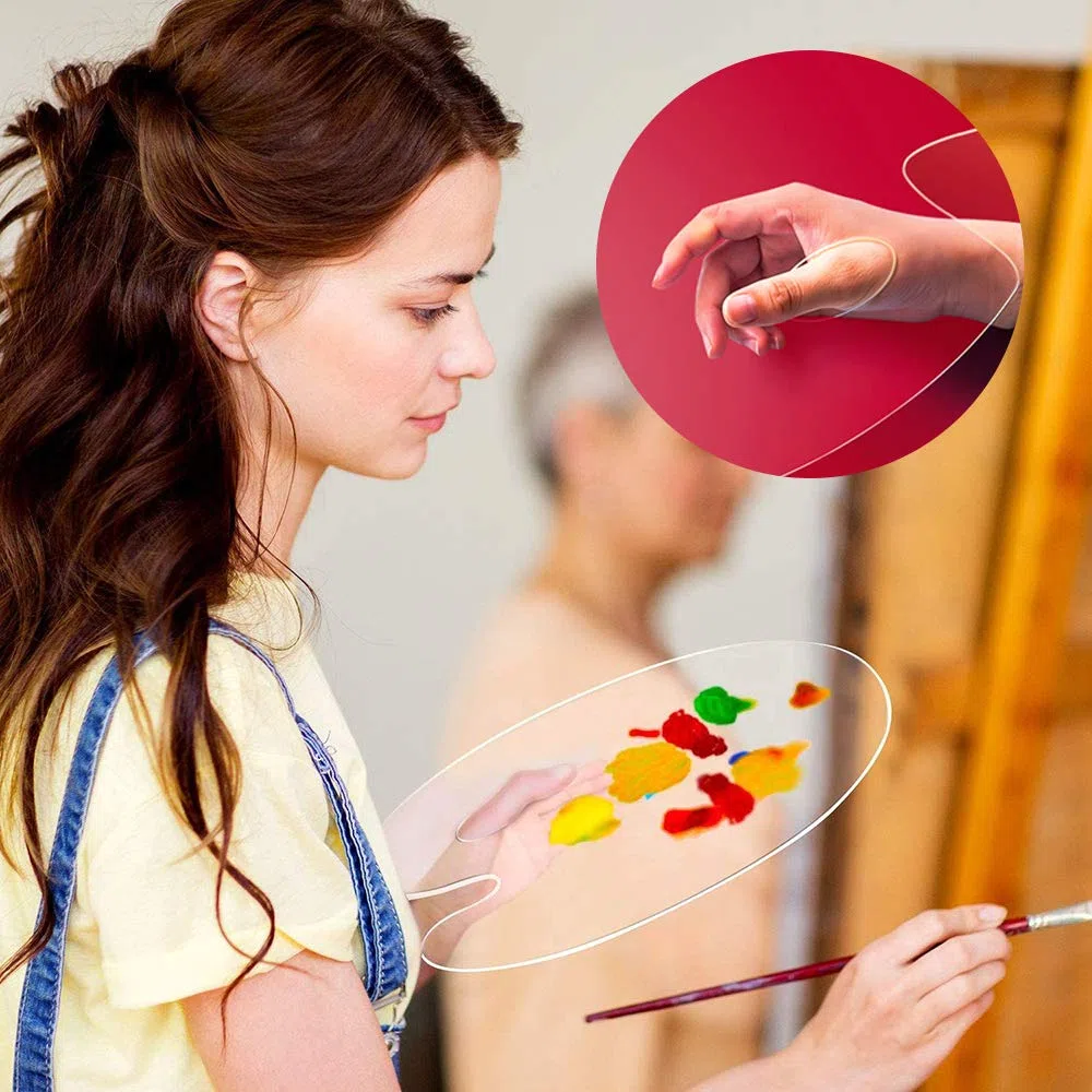 Rybtd 2Pz Acrilico Trasparente Tavolozza di Vernice con 5 PZ Spatole per Artisti in Plastica Tavolozza di Plastica Ovale per Pittura con foro per il pollice Forma Ovale Tavolozza Artistica