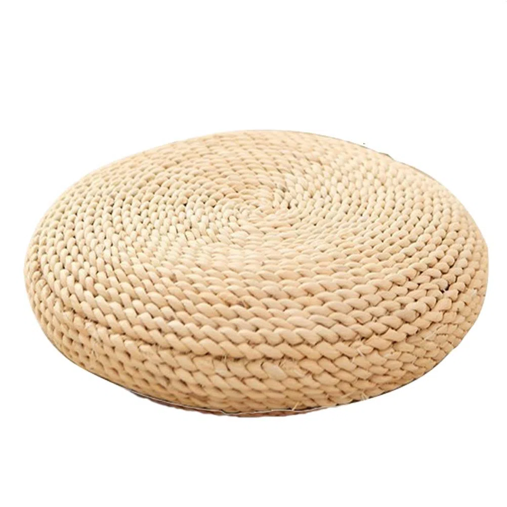 Cuscino rotondo in paglia, ovatta di seta, per casa, fitness, yoga, meditazione, beige, 30 x 30 cm