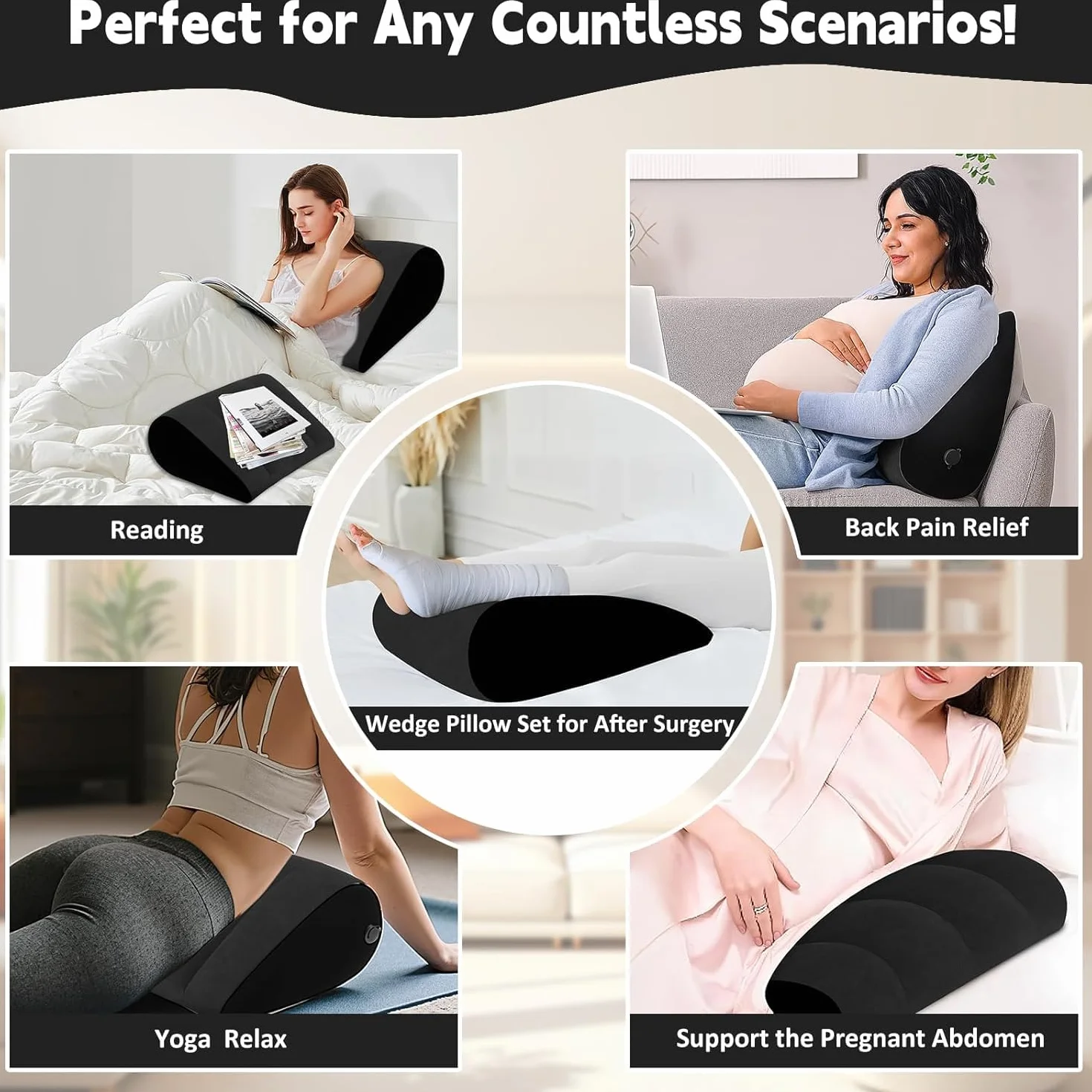 Prosixtoy Cuscino a Cuneo Portatile Cuscino Gonfiabile - Cuscini per le Gambe Cuscino a Cuneo per Dormire, Elevazione delle Gambe, Cuscino per Letto, Viaggi, Campeggio, Deflazione Rapida (Nero)