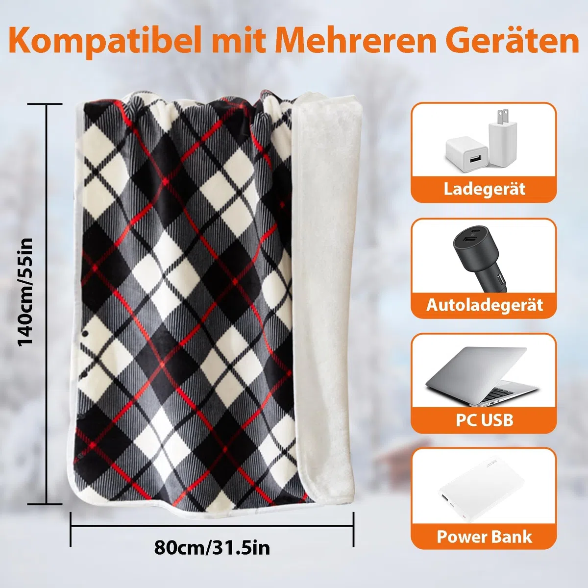 USB Coperta riscaldata, coperta elettrica con 3 livelli temperatura e timer, portatile sciarpa riscaldante con bottone per donne, casa, ufficio, viaggi