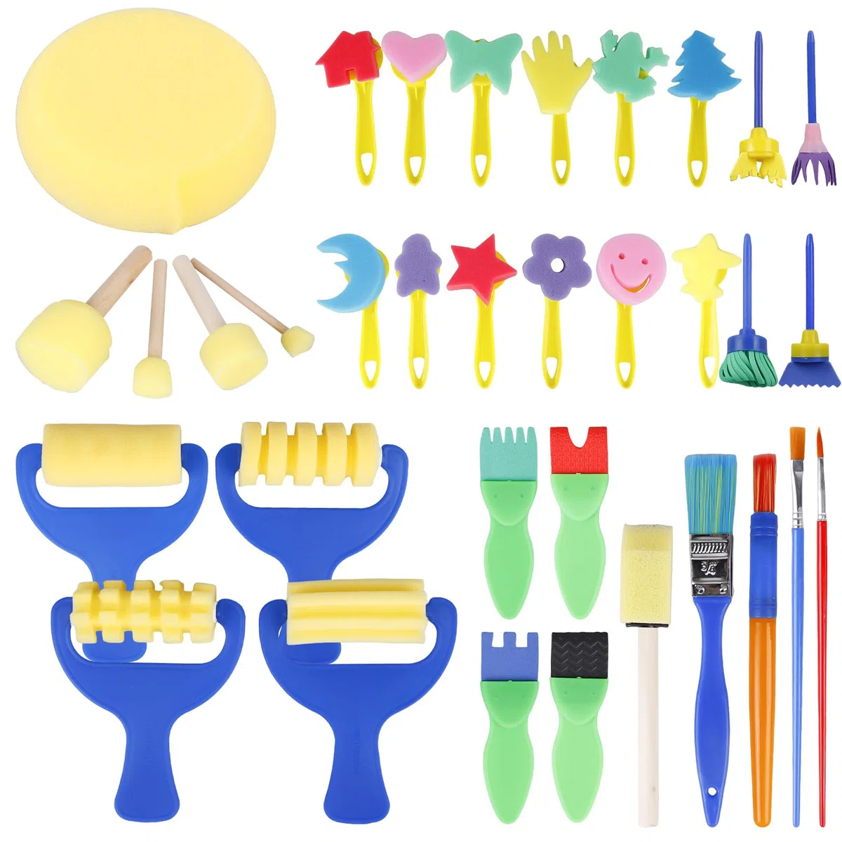 Set di 34 pennelli in spugna, set di pennelli per pittura per bambini, spugne in schiuma, strumenti per disegnare strumenti fai da te