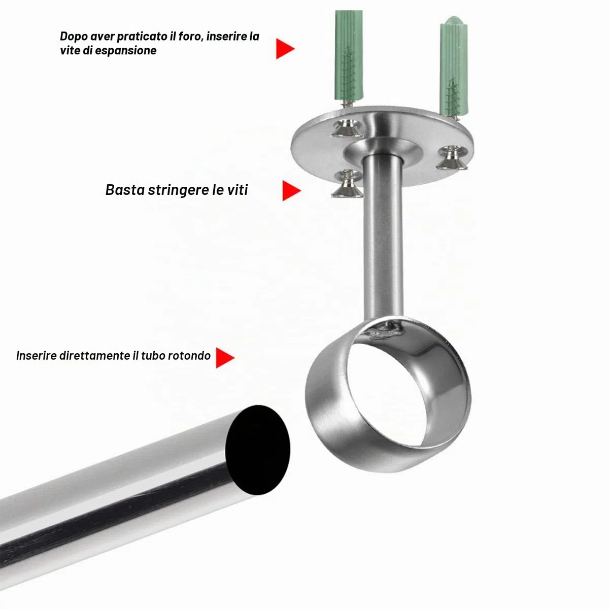 6 supporti per bastoni per tende in acciaio inox, per montaggio a soffitto o a parete, asta per tenda interna