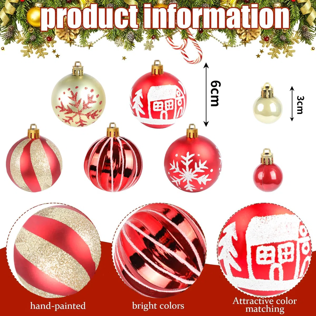 SULOLI 44 Pezzi Palline di Natale,Accessori Decorazioni Albero di Natale,Addobbi Palline per Albero di Natale (Oro-Rosso)