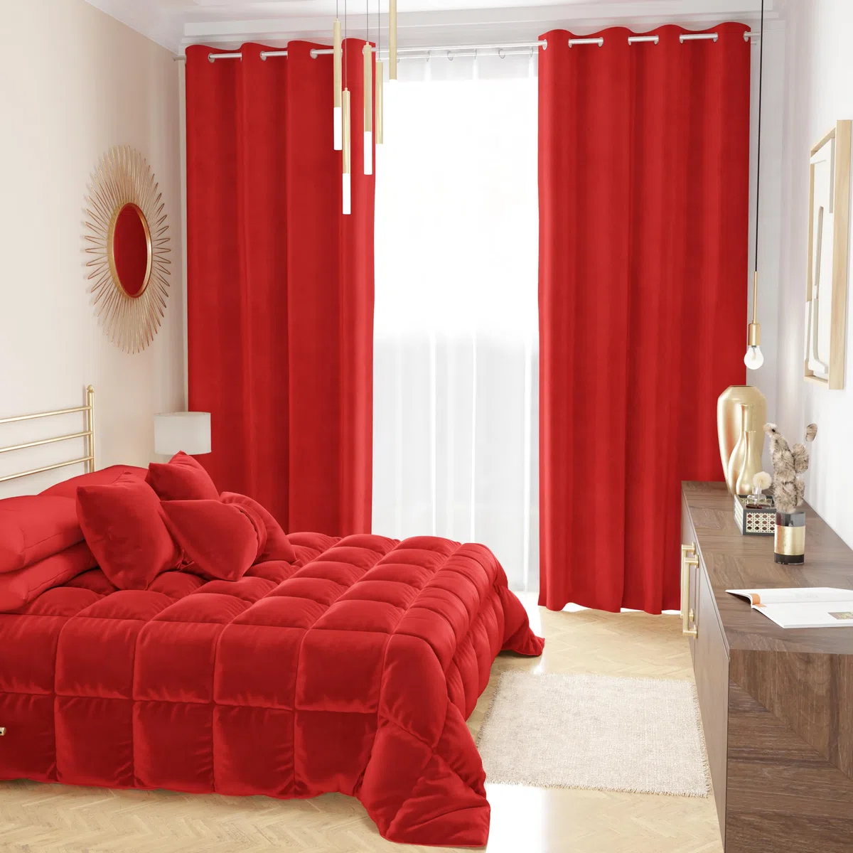 PETTI Artigiani Italiani - Trapunta in Morbido e Caldo Velluto 350 g/m², Piumone Matrimoniale, Double Face, Trapunta Matrimoniale: 260x270 cm, Rosso, 100% Made in Italy