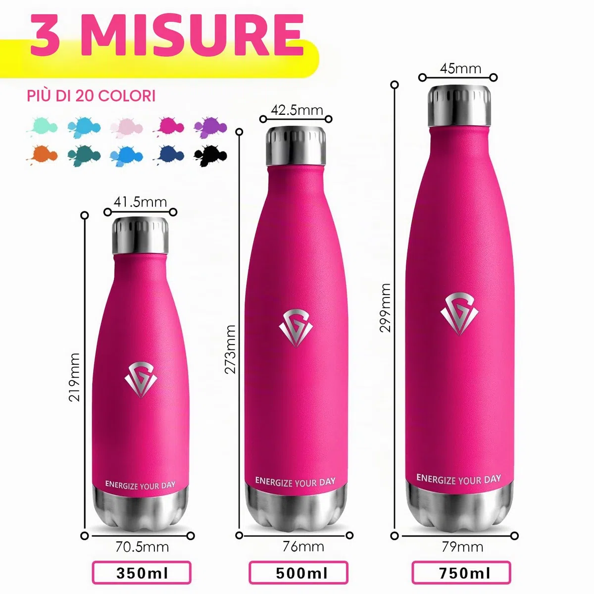 Grsta Borraccia Termica - 500ml - Acciaio Senza Perdite, Bottiglia Termica, Senza BPA, Palestra Mezzo, Inox per Scuola,Yoga, Ufficio