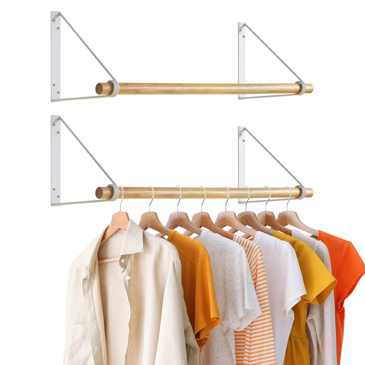 IBUYKE Appendiabiti da parete per armadio, barra per vestiti a muro in legno, mobile per corridoio in stile industriale, moderna barra per armadio, appendiabiti per ingresso, parete, porta, bagno